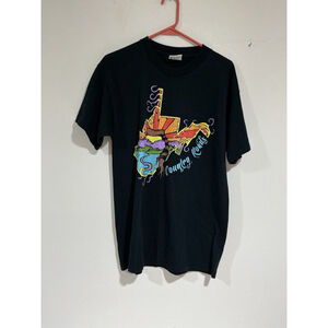 Men’s Bayside Heavy Weight Short Sleeve Blue T Shirt With Graphic Large